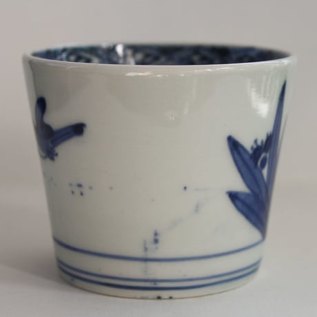 177  古伊万里 KOIMARI 染付 手水鉢・柄杓・鳥文 蕎麦猪口