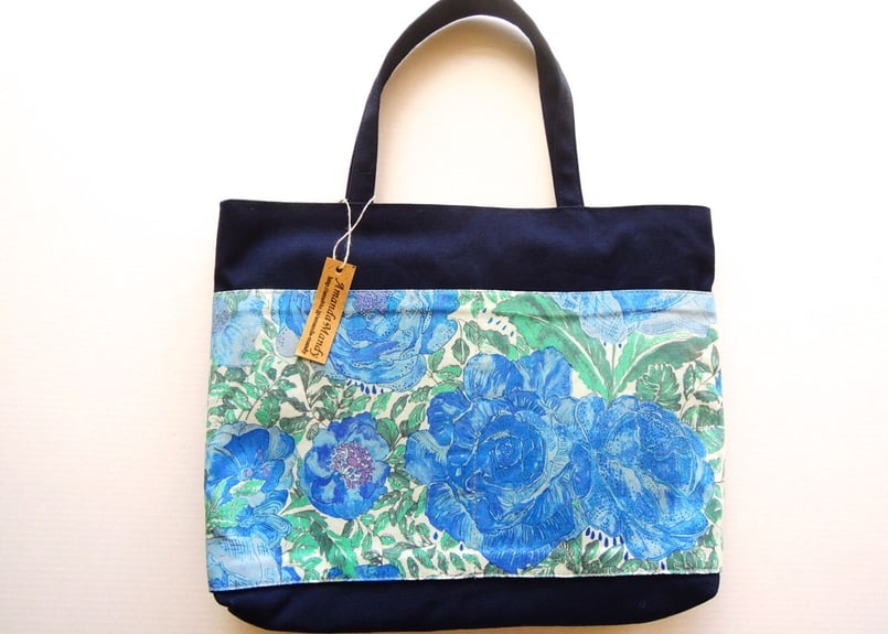 repetto 青 グリーン トートバッグ リバティ リバーシブルトートバッグ・ローズザンジー・ブルー