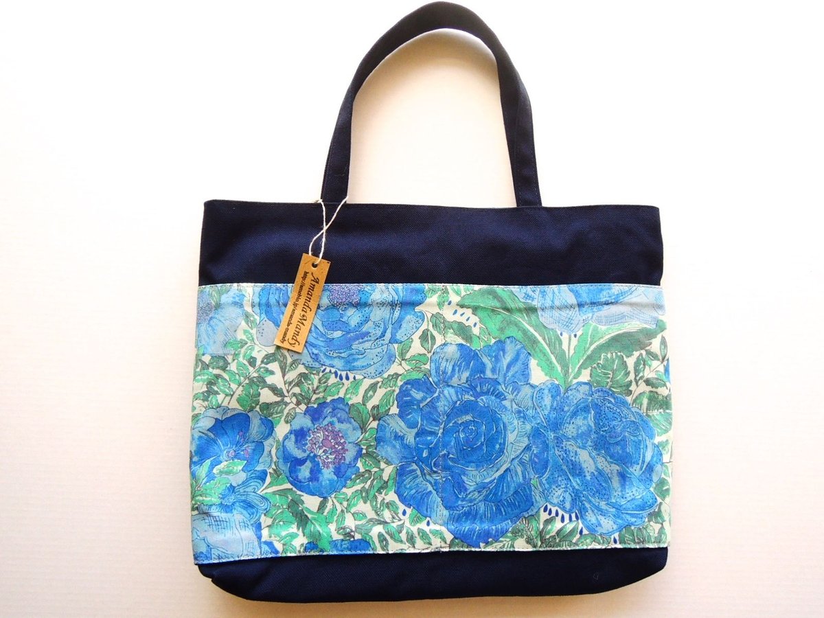 リバティ リバーシブルトートバッグ・ローズザンジー・ブルーグリーン