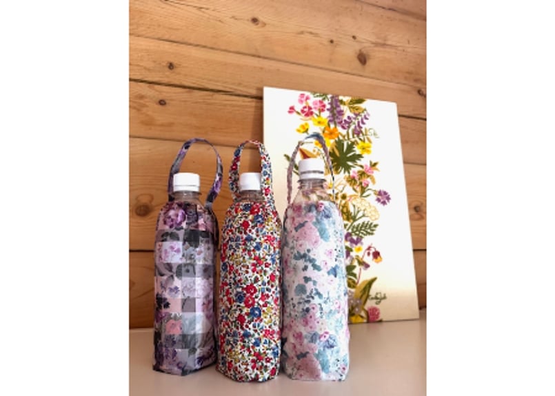 ペットボトルカバー　ミニ　リバティアーカイブギンガム/パープル　ハンドメイド ペットボトルカバー・アーカイブギンガム、パープル（リバティ