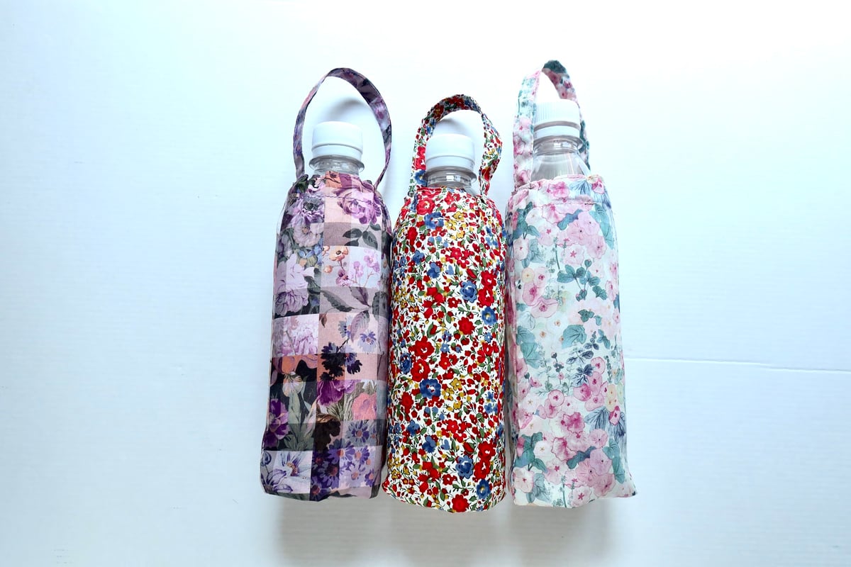 ペットボトルカバー・アーカイブギンガム、パープル（リバティプリント