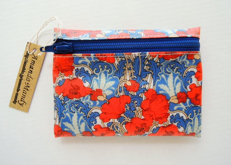 リバティラミネートポーチ（小）クレメンティナ・オレンジブルー