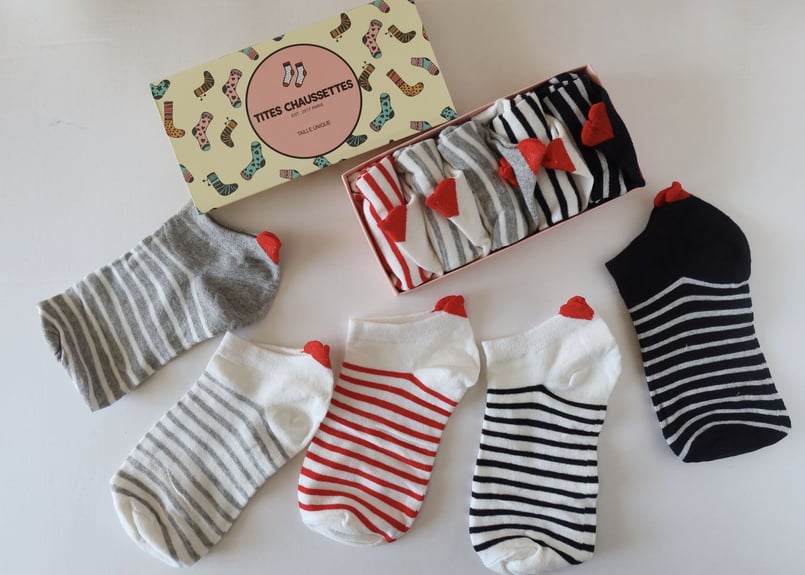 ハートソックス・ヒール飛び出し・ストライプ （5足セット） | Amanda