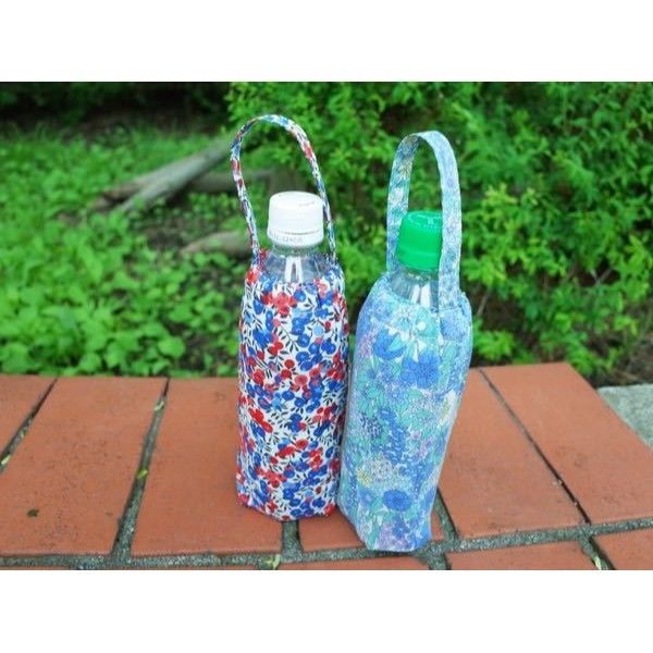 ペットボトルカバー 青い薔薇 本革持ち手 ハンドメイド