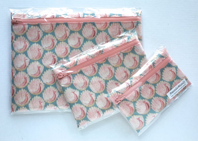 A5ポーチ・フォレストウェーブ・ピンク（ リバティプリント  