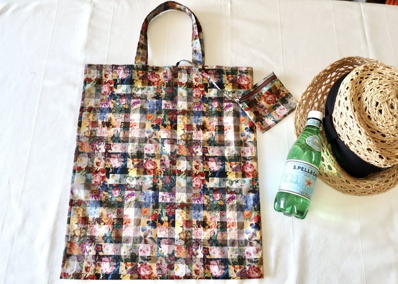 持ち手別売り リバティ ラミネート アーカイブギンガム グレー 横長