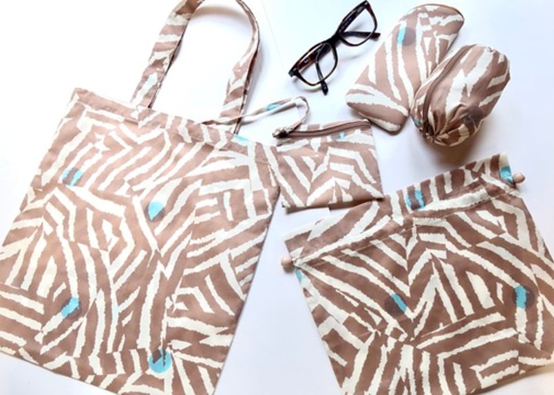 エアリーバッグ(M)・パッチワークゼブラ・ブラウン（リバティプリント