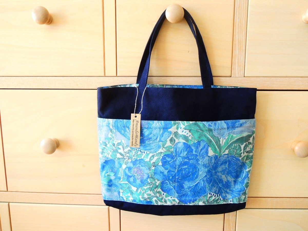 リバティ リバーシブルトートバッグ・ローズザンジー・ブルーグリーン