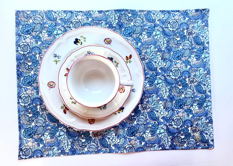 リバーシブルランチョンマット・キエンツフローラルブルー/イエロー