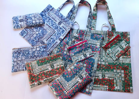 【ロンドンリバティ限定柄】エアリーバッグ(M)・チューダーベリー・グリーンレッド（リバティプリント・タナローン）