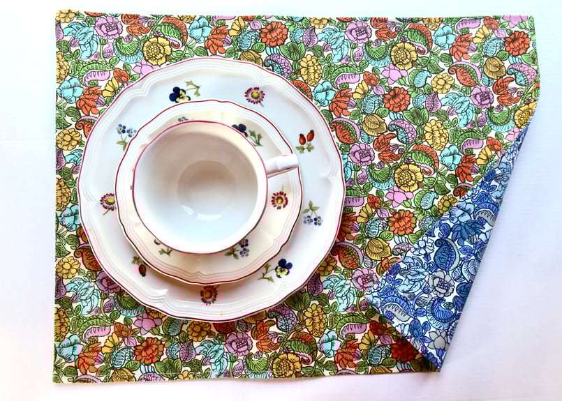 リバーシブルランチョンマット・キエンツフローラルブルー/イエロー