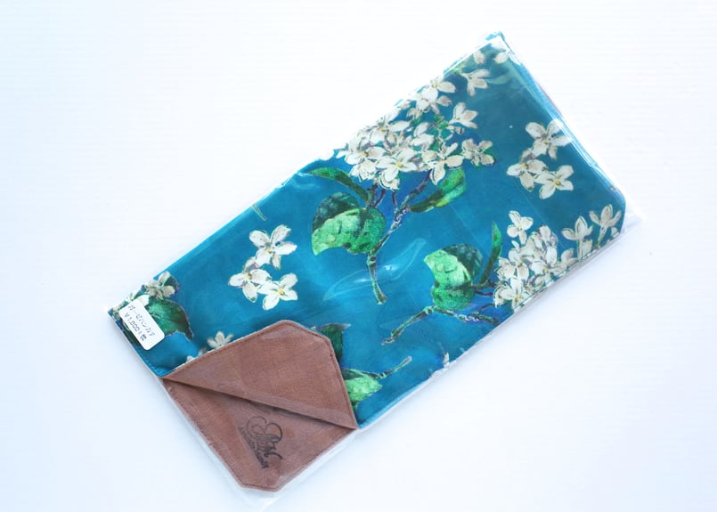 リバティダブルガーゼハンカチ・アーカイブライラック・ターコイズ