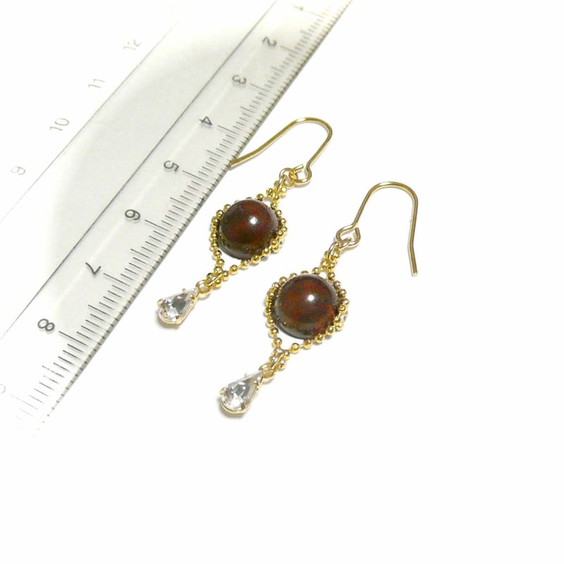 しずくクリスタル】ブラッドストーンのピアス/金色 | ジュエルビアンカ