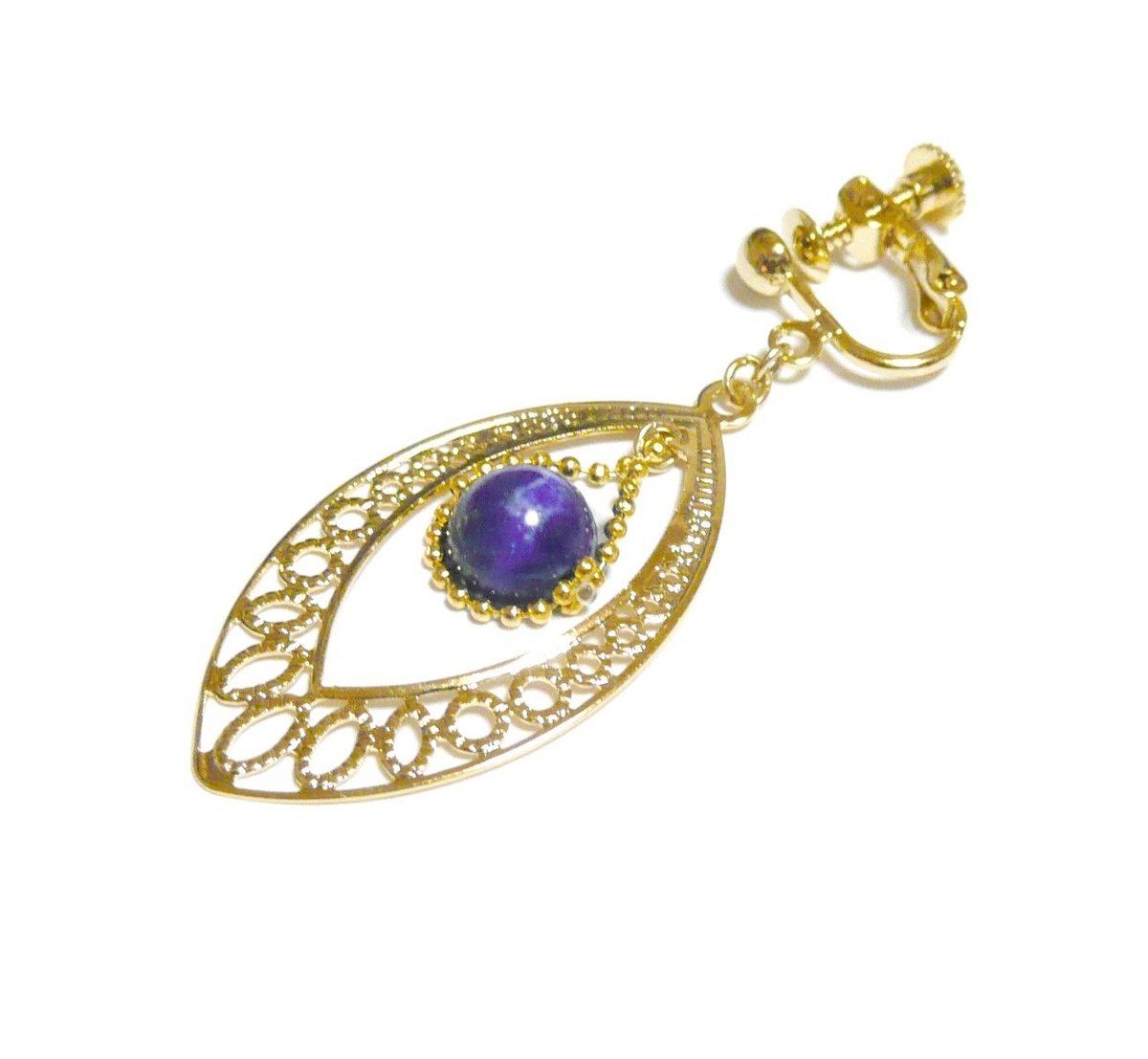 ラピスラズリ イヤリング マーキス フレーム 8mm 丸珠 金色 ゴールド ラピスラズリ イヤリング マーキス フレーム 8mm 丸珠 金色 ゴールド