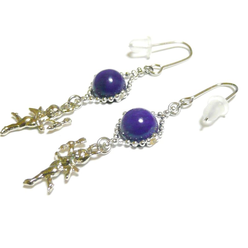 ラピスラズリ ピアス 8mm丸珠 天使 エンジェル 妖精 チャーム 銀色