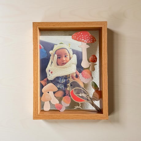 【はじめてさんの切り絵キット】秋のきのことジョウビタキ