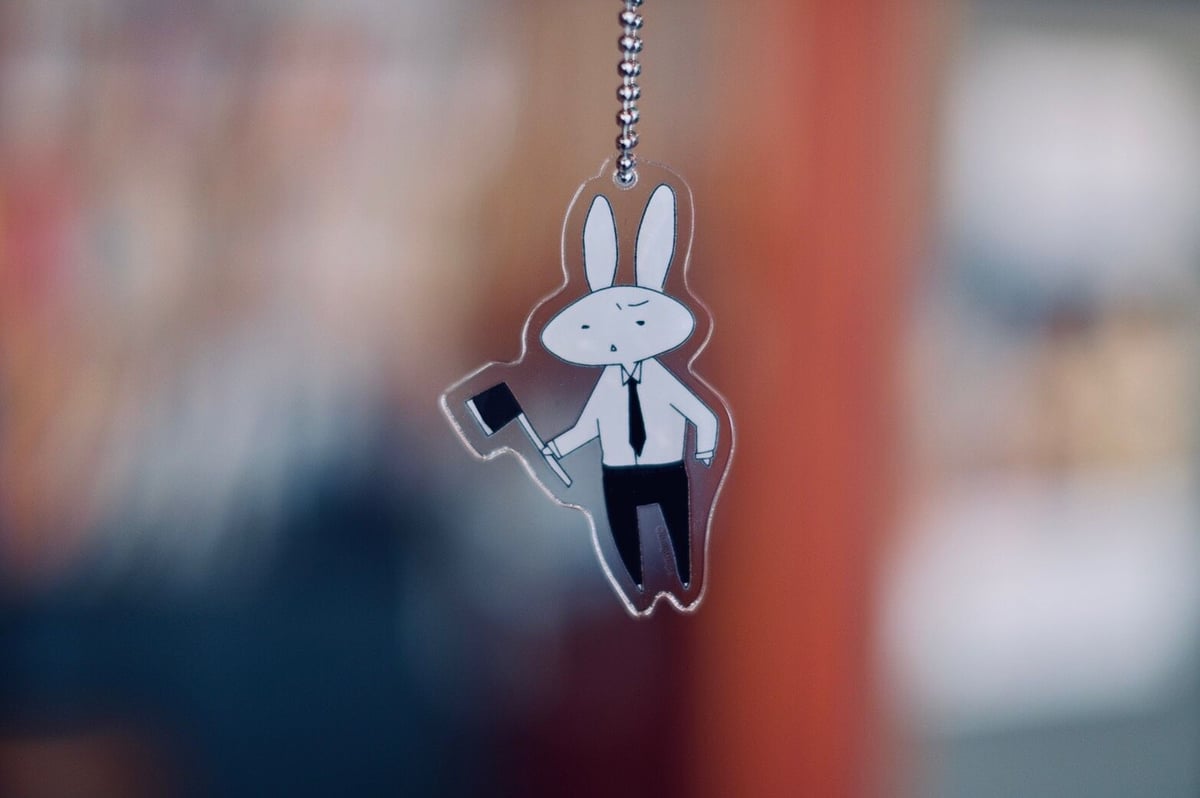 うさぎ_(・×・_∪⌒)οさんストラップ ❣️お試し価格❣️ うさぎストライプのうさぎストラップ（単品） | うさぎストライプ