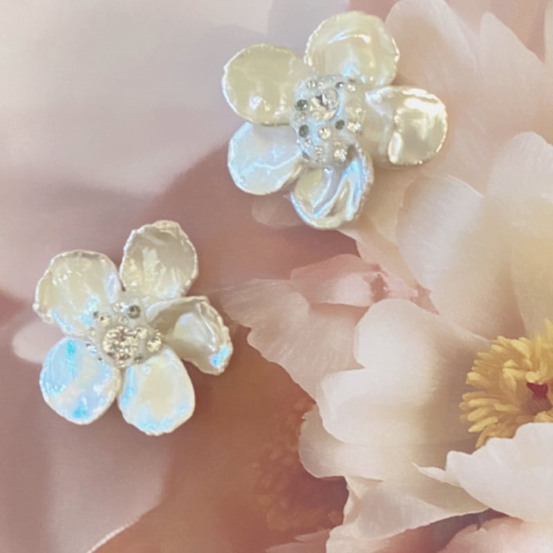 コットンパール 堅 フラワーピアス♡フラワーイヤリング