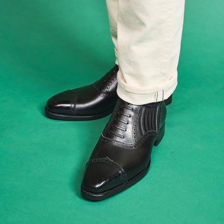 フランス アノネイ社製ボックスカーフ｜Diamond cap toe lazy man black｜CH1303FH-01