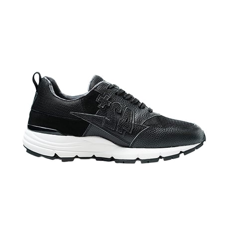 素材別注 VIBRAM ソール｜Black leather logo sneaker｜Z6012-01