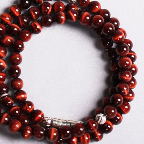 FA030621｜6mmストーン+シルバー925　3連ブレスレット / Red Tiger Eye