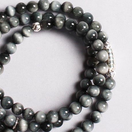 FA030603｜6mmストーン+シルバー925　3連ブレスレット / Grey Tiger Eye