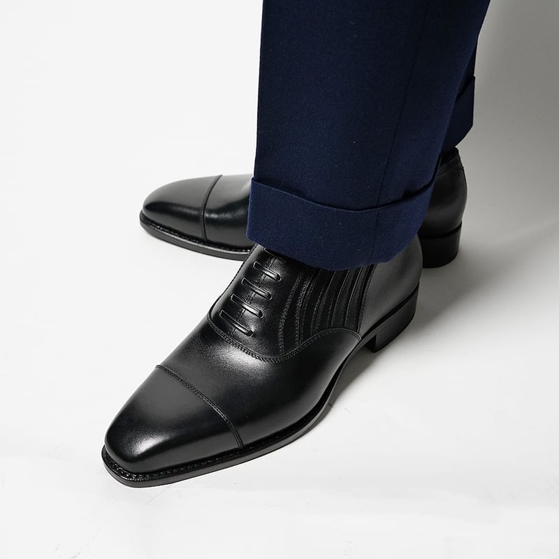 フランス アノネイ社製ボックスカーフ｜Cap toe lazy man black｜CH531