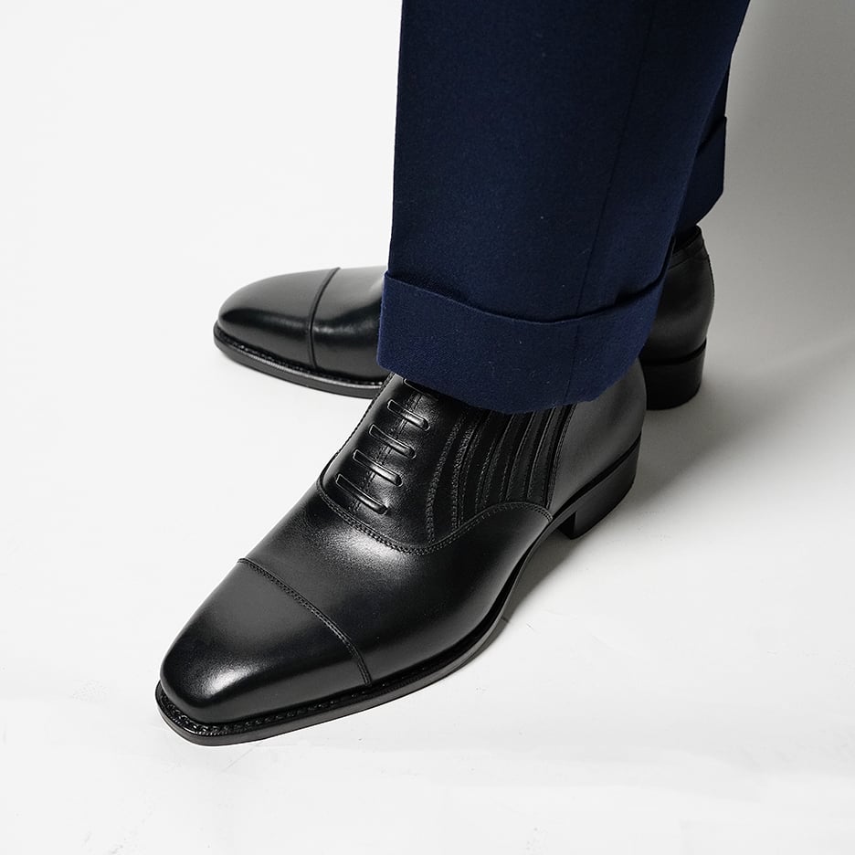フランス アノネイ社製ボックスカーフ｜Cap toe lazy man black｜CH531