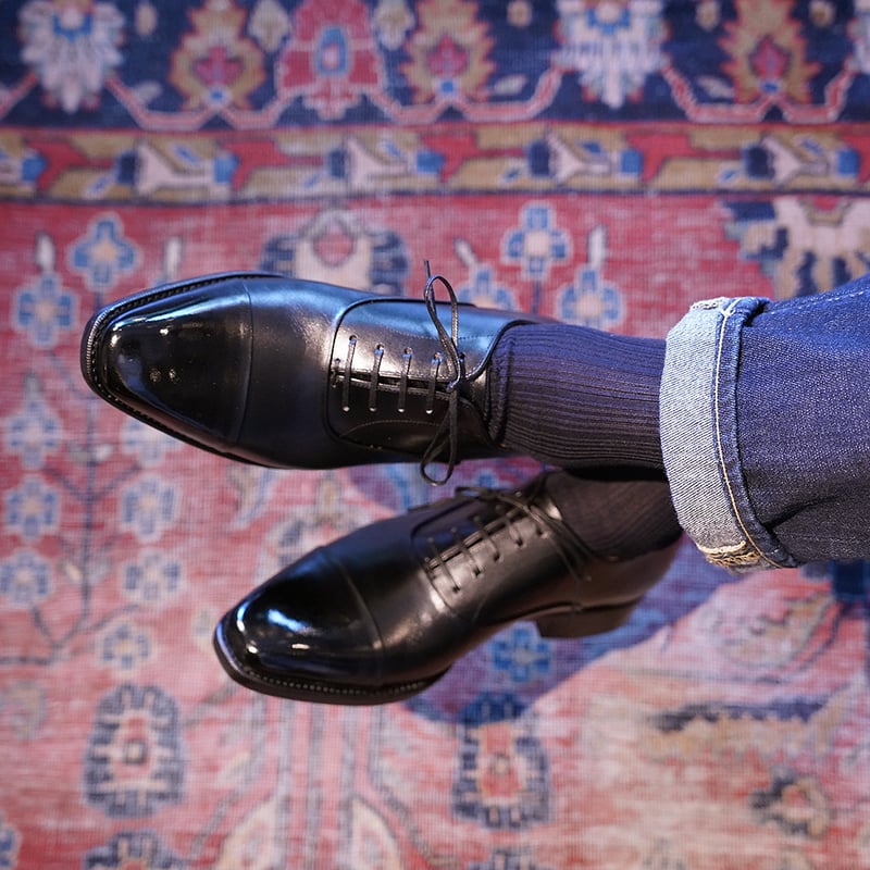 フランス アノネイ社製ボックスカーフ｜Reverso cap toe oxford black