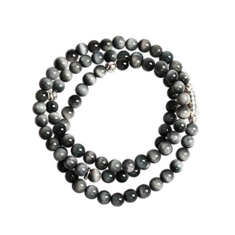 FA030603｜6mmストーン+シルバー925　3連ブレスレット / Grey Tiger Eye