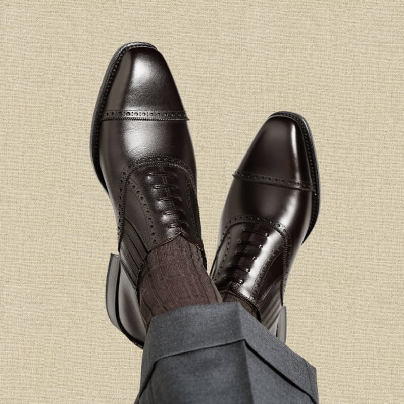 フランス アノネイ社製ボックスカーフ｜Punched cap toe lazy man dar