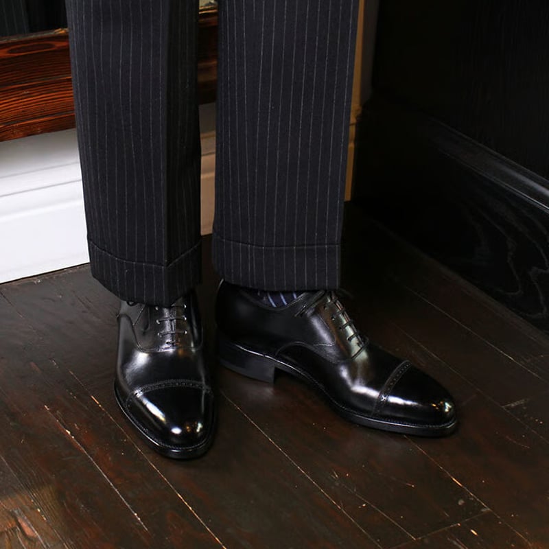 フランス アノネイ社製ボックスカーフ｜Quarter brogue oxford black｜