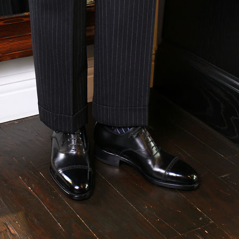 フランス アノネイ社製ボックスカーフ｜Quarter brogue oxford black｜