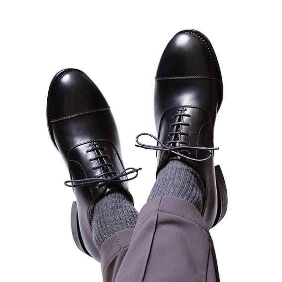 フランス アノネイ社製ボックスカーフ｜Cap toe oxford black｜CP4301F