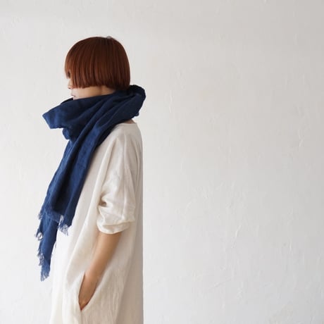 育てるストール ハーフ 起毛リネン ネイビー