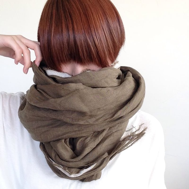 ❁ハンドメイドになります❁ 大判　アップリケベルギーリネンストール ❁ハンドメイドになります❁ 大判 アップリケベルギーリネン