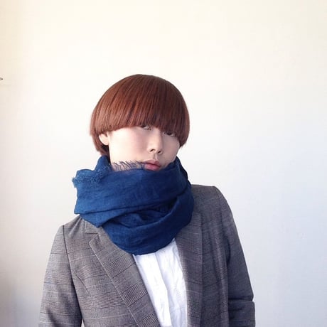 【あおもり藍コラボ】育てるリネンストール ハーフ 藍色