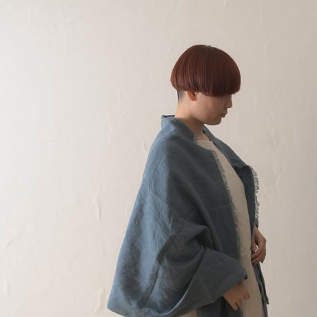 育てるストール ハーフ 起毛リネン アッシュブルー
