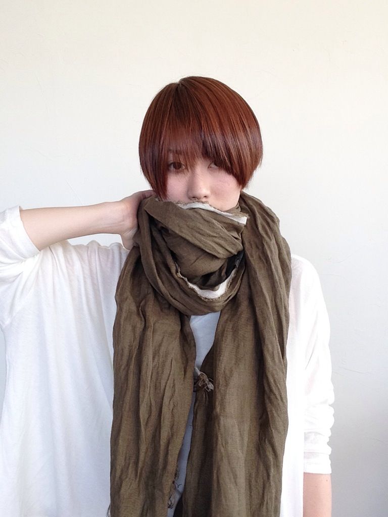 ❁ハンドメイドになります❁ 大判　アップリケベルギーリネンストール 育てるリネンストール フルサイズ（カーキk01） | KOMO