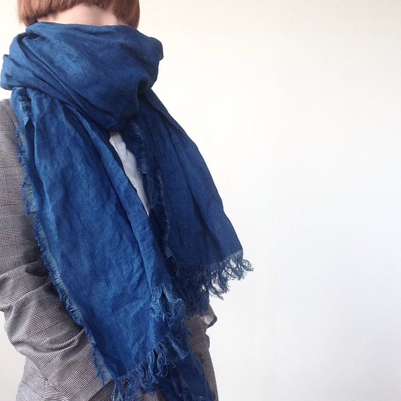 リネン無地ストール 青 楽天市場】徳島の匠 藍染 本藍染 リネンストール 無地 3カラー