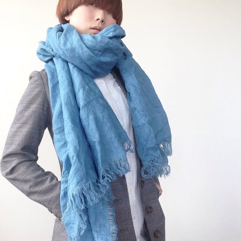 あおもり藍 コラボ】育てるリネンストール 空色 | KOMO