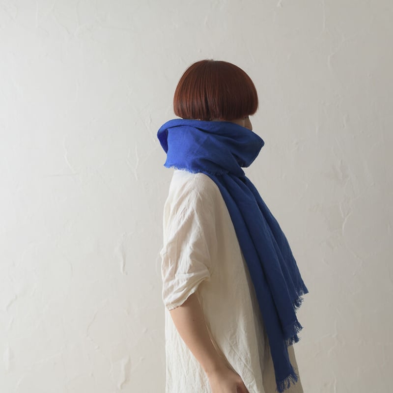 育てるストール ハーフ 起毛リネン ブルー | KOMO