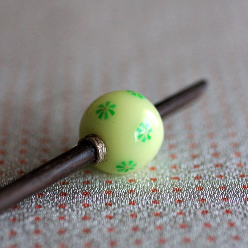 銀製◾️正豊　銘　簪　笹葉型　淡水真珠緑玉付き 銀製◾️正豊 銘 簪 笹葉型 淡水真珠緑玉付き