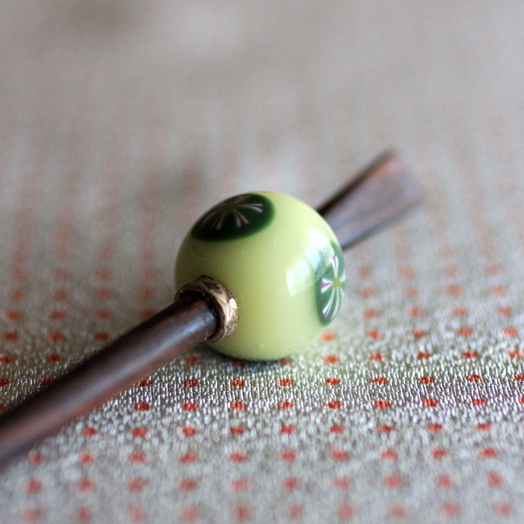 銀製◾️正豊　銘　簪　笹葉型　淡水真珠緑玉付き 銀製◾️正豊 銘 簪 笹葉型 淡水真珠緑玉付き