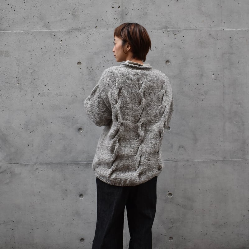 Hands of creation ローゲージニット手編みBIGケーブルプルオーバー