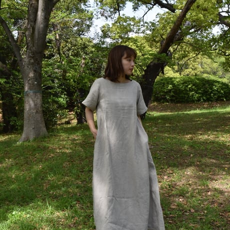 asabito リネンショートスリーブワンピース