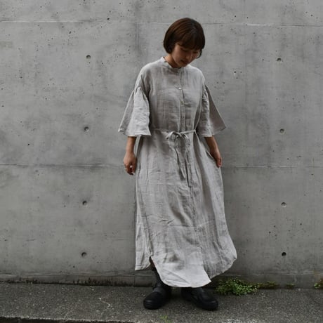 asabito ベルギーリネンフレア袖ワンピース