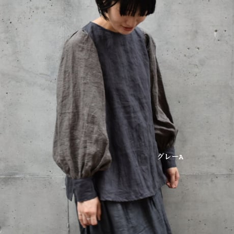 asabito  フレンチリネンタック袖ブラウス