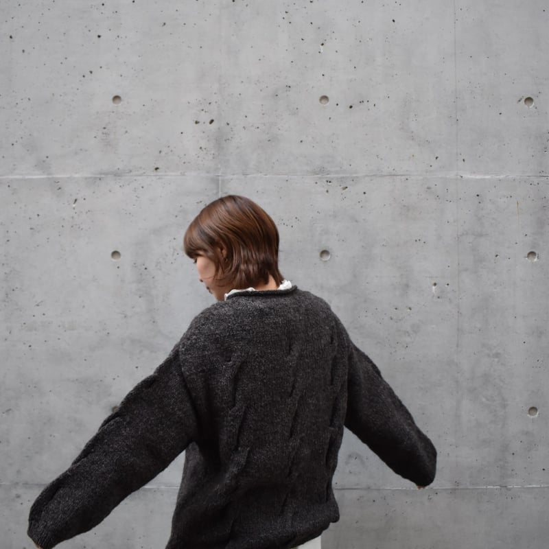 Hands of creation ローゲージニット手編みBIGケーブルプルオーバー