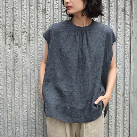 DIARIES コットンリネンスタンドネックブラウス